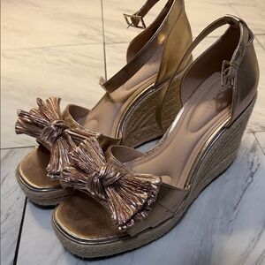 Kelly & Katie Metallic Wedge Sandals with Bow